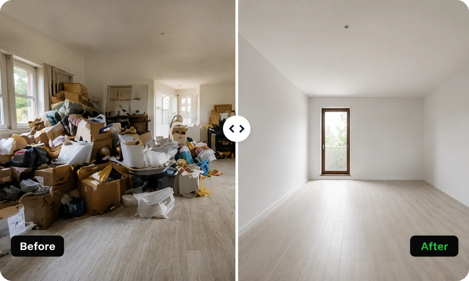 Before and after junk removal in Dubai home