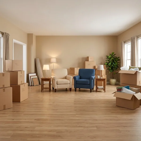 Household junk removal service in Dubai & Abu Dhabi featuring armchairs, books, and miscellaneous items