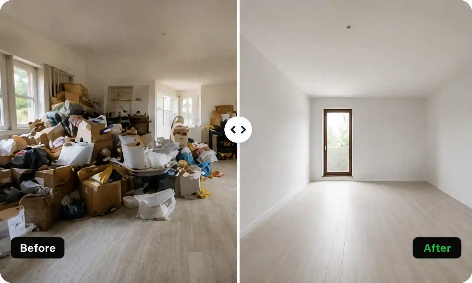Before and after junk removal in Dubai home