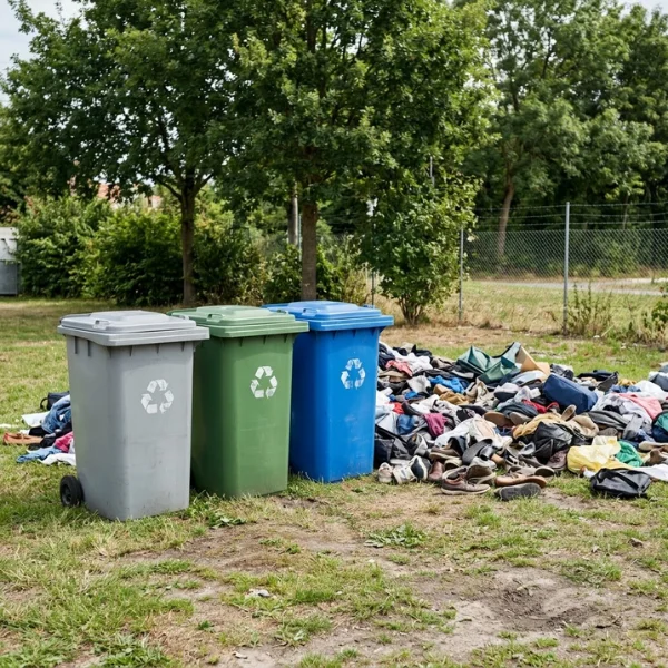 Junk removal service in Dubai & Abu Dhabi featuring bins and collected items outdoors
